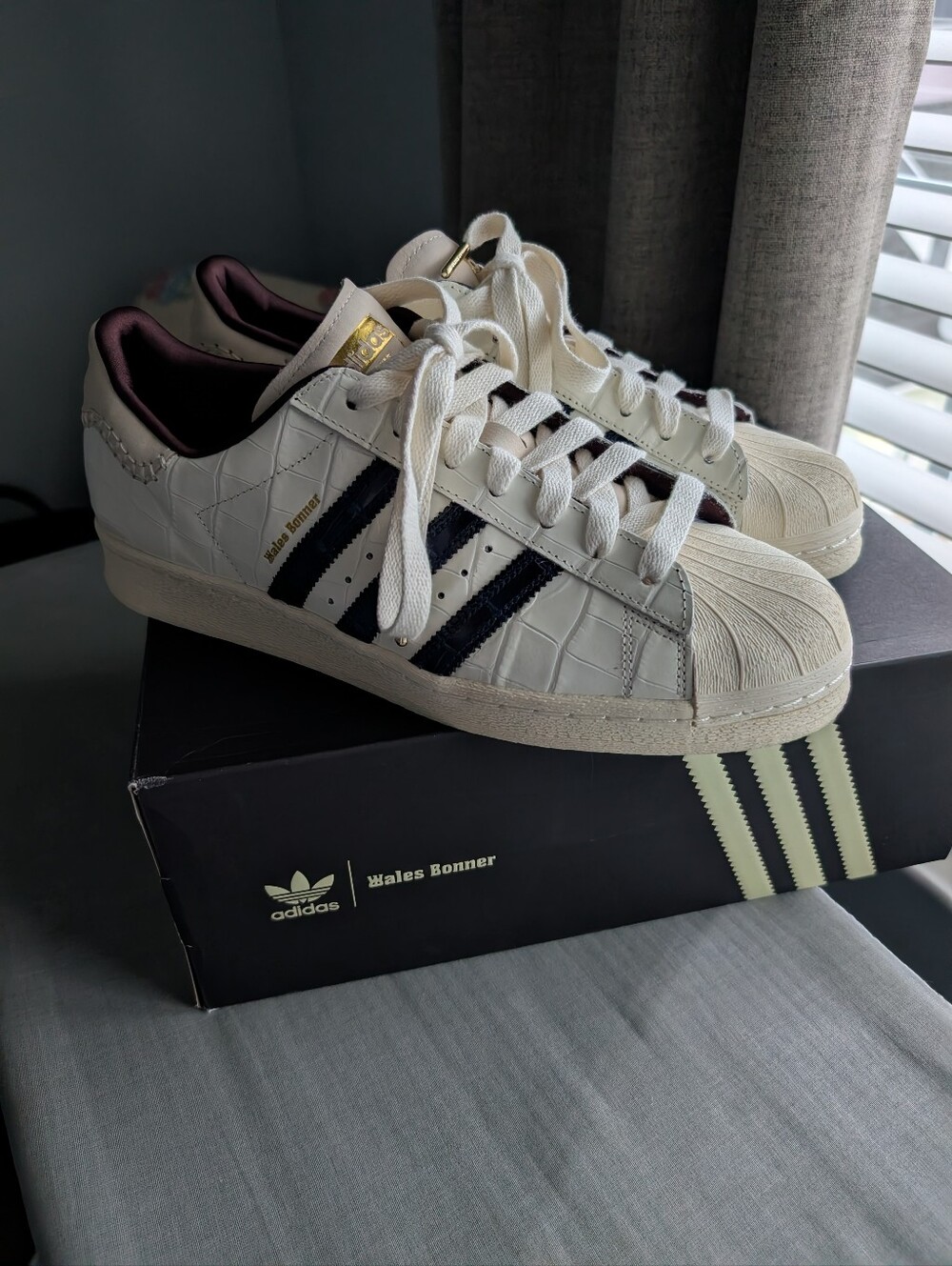 Adidas x Wales Bonner White Superstar Sneakers with Navy Stripes
